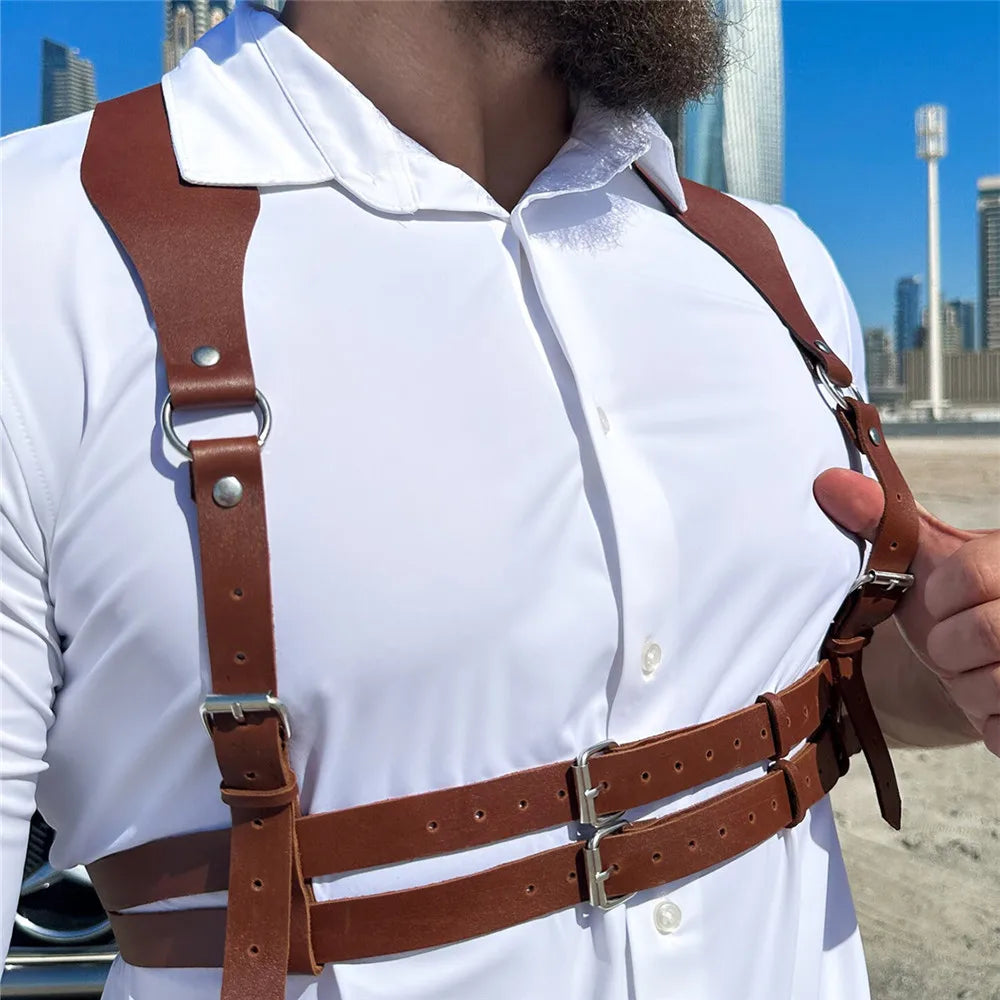 Zagan - Brown Men Chest Harness, PU Leather