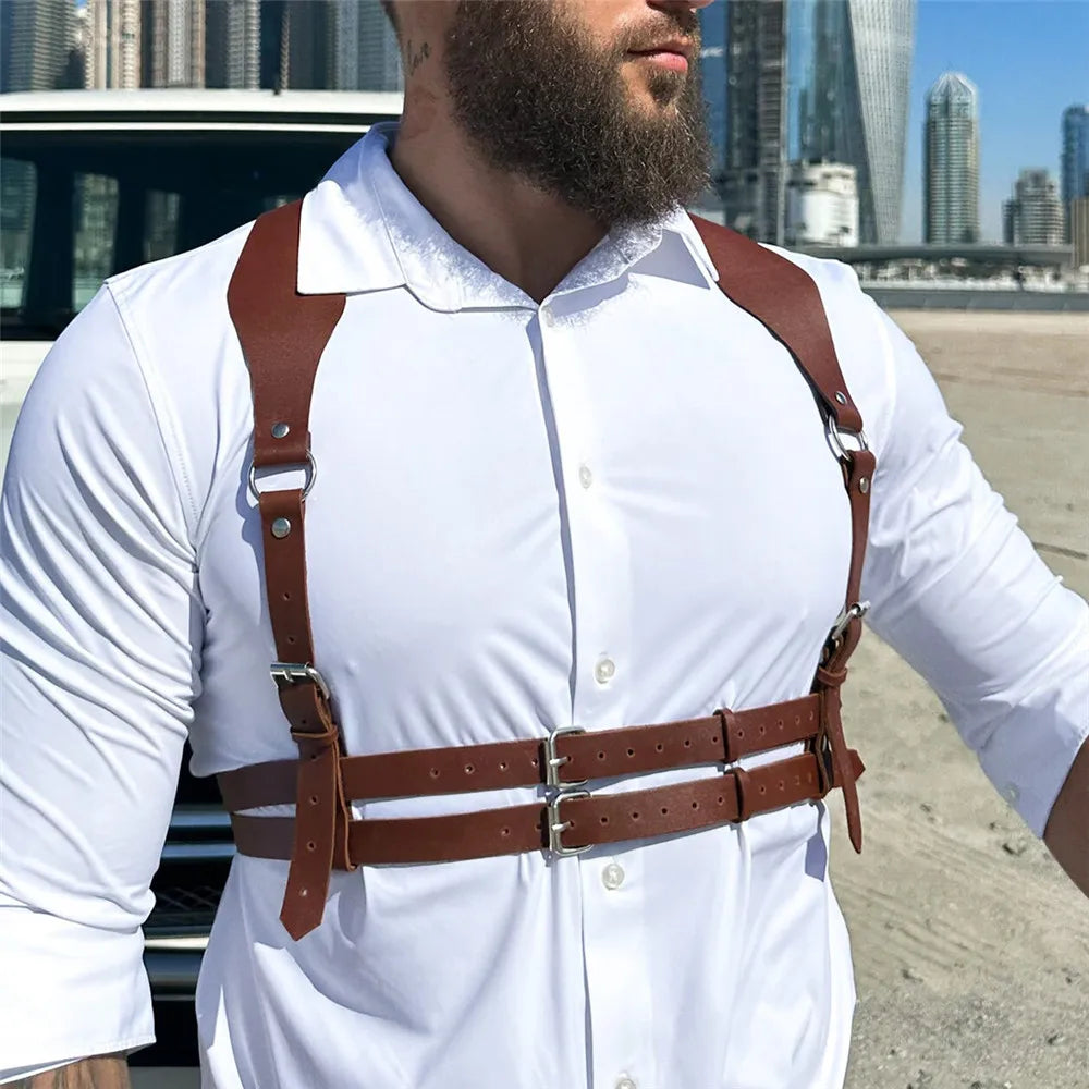 Zagan - Brown Men Chest Harness, PU Leather