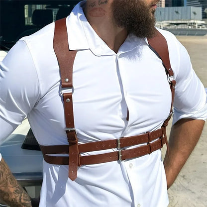 Zagan - Brown Men Chest Harness, PU Leather