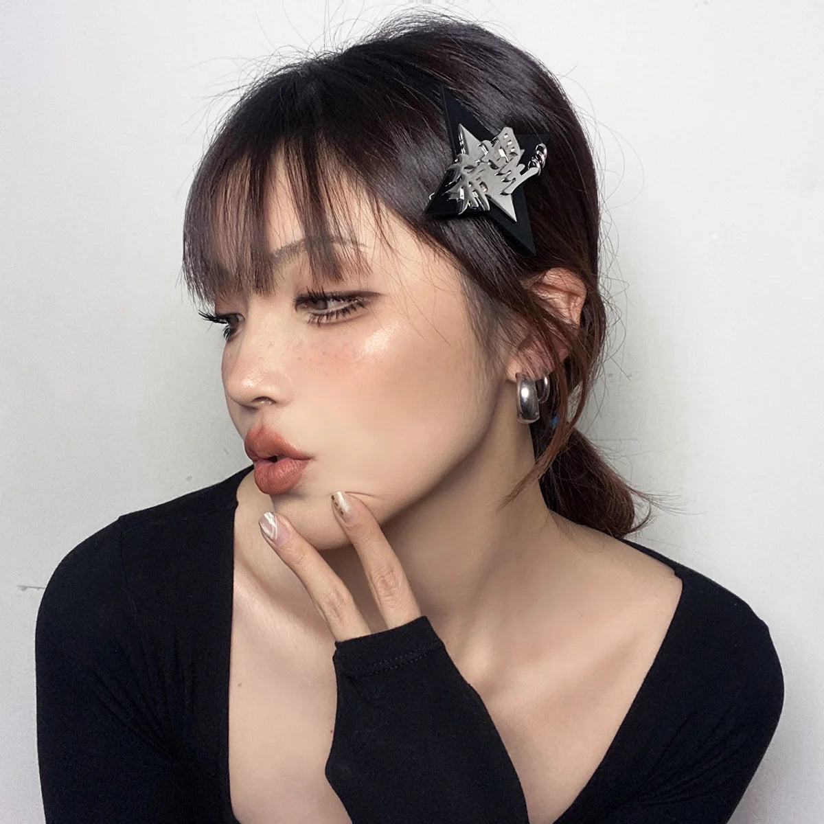 Handmade Cyber Gothic Chinese Letters Cross Heart Shaped Metal Hairpins