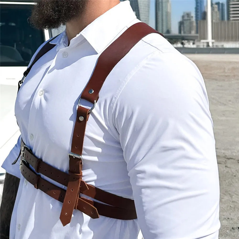 Zagan - Brown Men Chest Harness, PU Leather