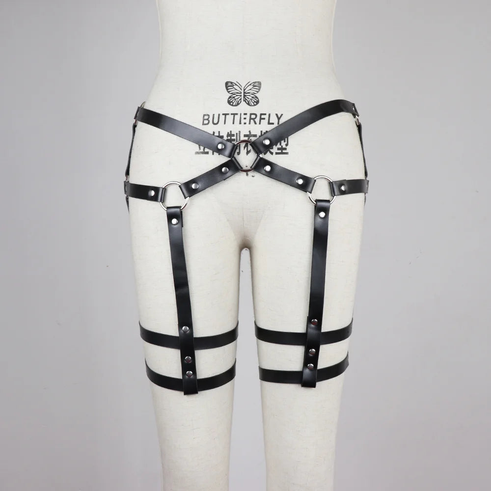 Hela - Gothic Garter Thigh Cross Belt PU Leather Harness