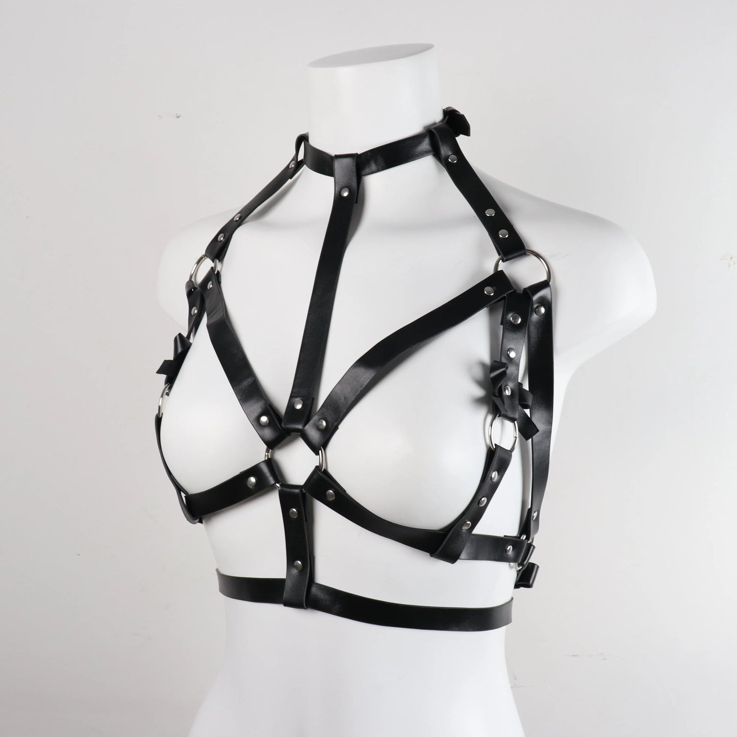 Valdis - PU Leather Gothic Chest Harness with Bows