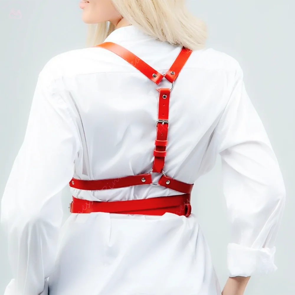 Kali -  Red Chest Gothic Harness , PU Leather Belt