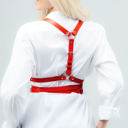 Kali -  Red Chest Gothic Harness , PU Leather Belt