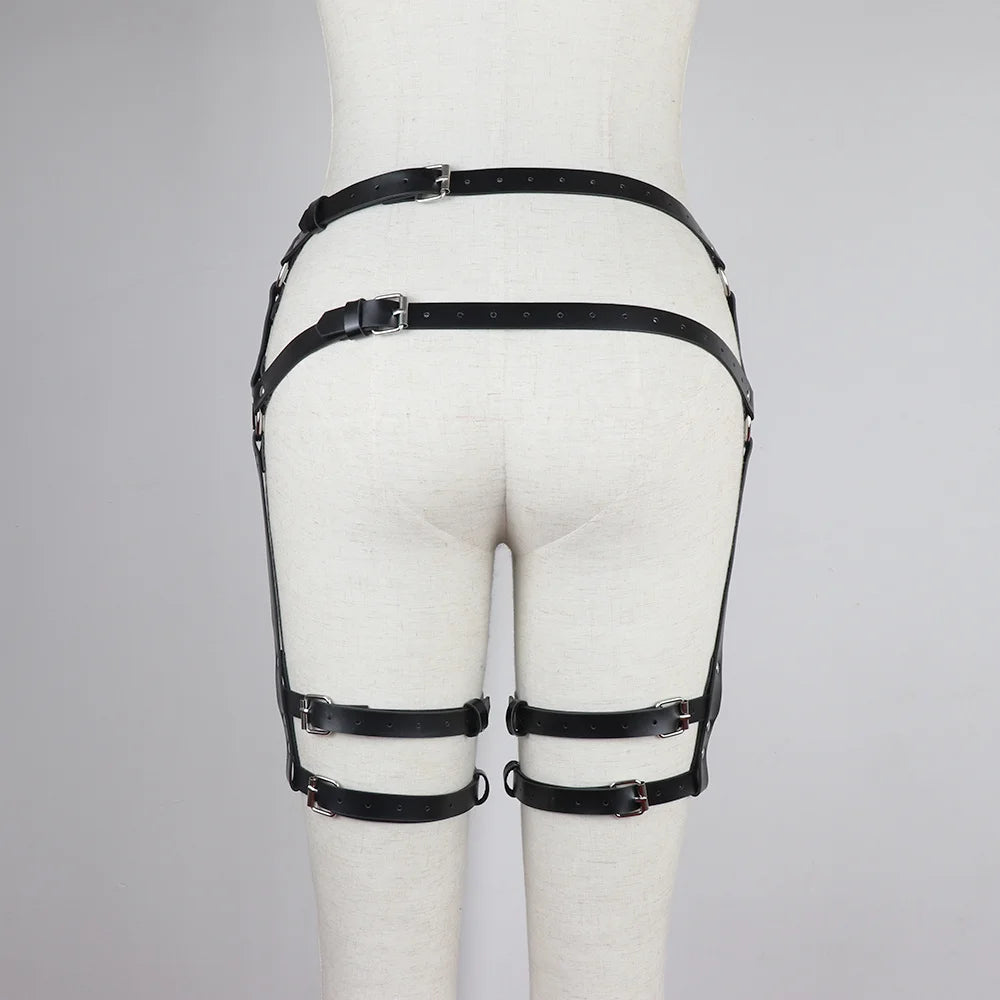 Hela - Gothic Garter Thigh Cross Belt PU Leather Harness