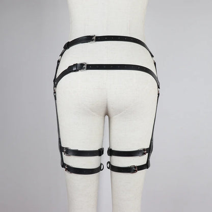 Hela - Gothic Garter Thigh Cross Belt PU Leather Harness