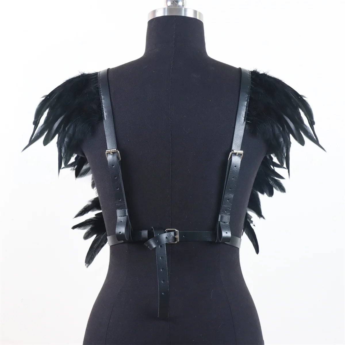 Raven - Gothic Feather Strap Black Shawl Harness