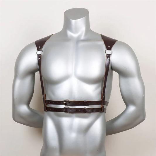 Zagan - Brown Men Chest Harness, PU Leather