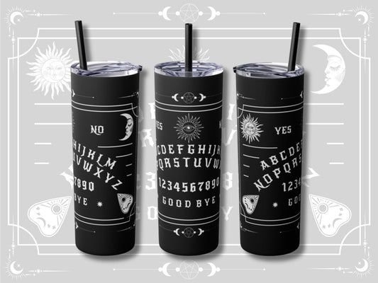 Ouija Gothic Black Skinny Tumbler with Straw, 20oz , Gothic Drinkware