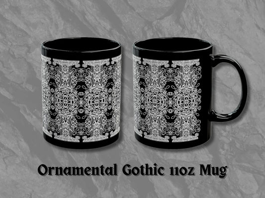 Ornamental Gothic Pattern Black Ceramic Coffee Mug (11oz)