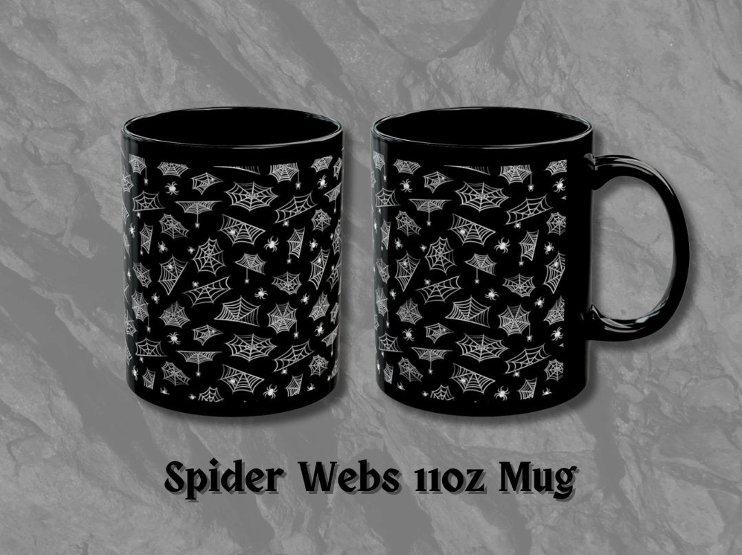 Spider Web Black Ceramic Coffee Mug (11oz), Gothic Mug