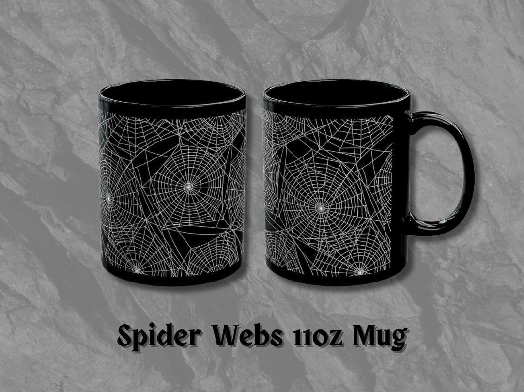 Spider Webs Black Ceramic Coffee Mug (11oz), Gothic Mug, Witchy Mug