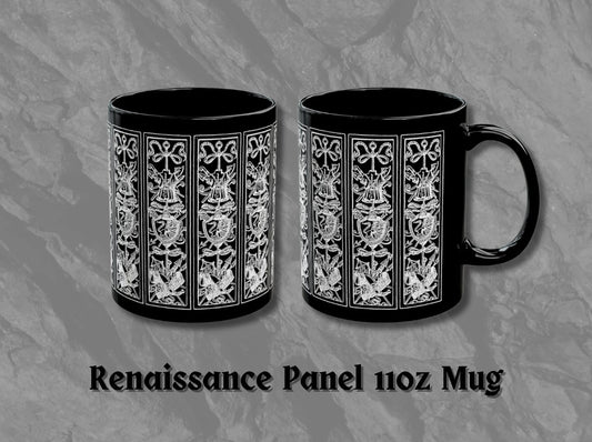 Vintage Panel Renaissance Black Ceramic Coffee Mug (11oz), Gothic Mug