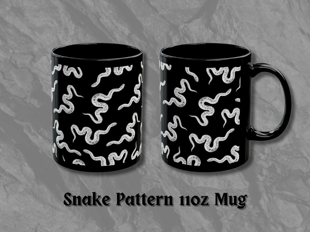 Snake Pattern Black Ceramic Coffee Mug (11oz), Gothic Mug, Witchy Mug