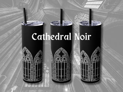 Cathedral Noir - Gothic Black Skinny Tumbler with Straw, 20oz