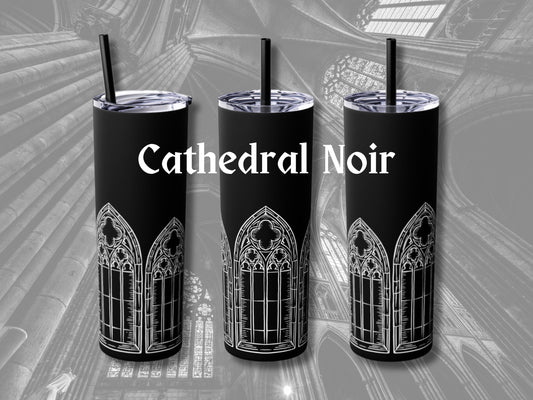 Cathedral Noir - Gothic Black Skinny Tumbler with Straw, 20oz