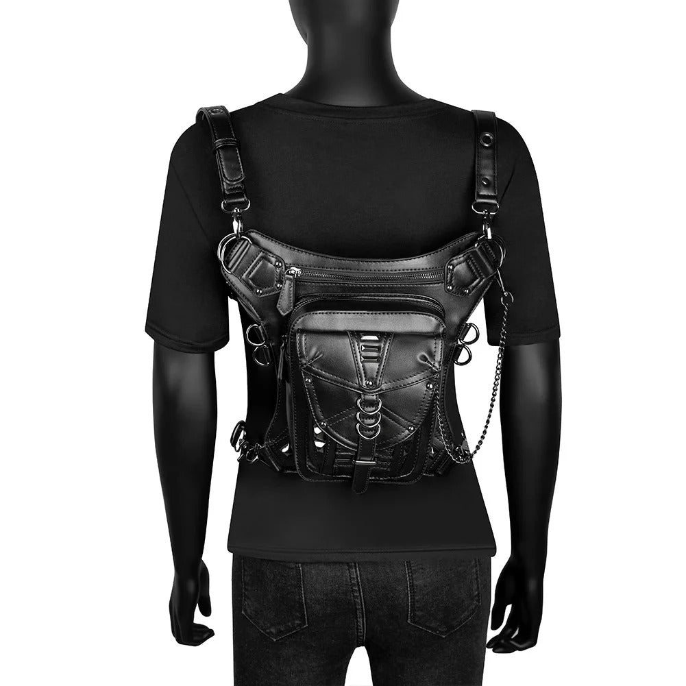 PU Leather Gothic Techwear Handmade Convertible Bag