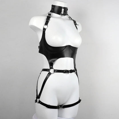 Baal - Gothic Harness Full Body Bondage Cage Suspenders Club Lingerie  PU Leather Garter