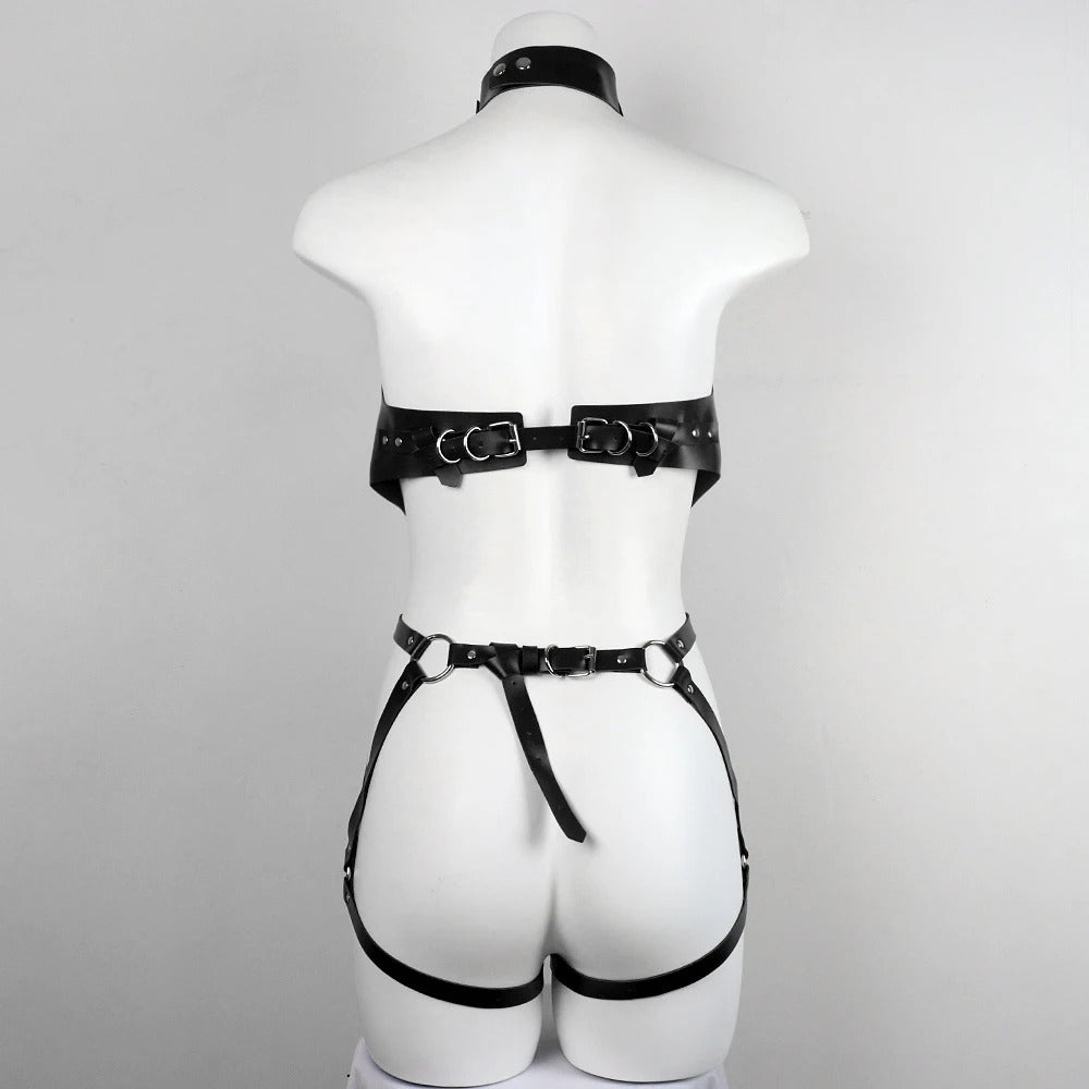 Baal - Gothic Harness Full Body Bondage Cage Suspenders Club Lingerie  PU Leather Garter